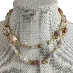 Peruvian pink opal semiprecious necklace.‎ Crystals And agate 30 inches long